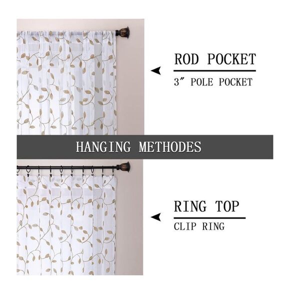 NEW 2 Leaf Embroidered Curtains Cafe Tiers 30" W x 24" L - Picture 4 of 7